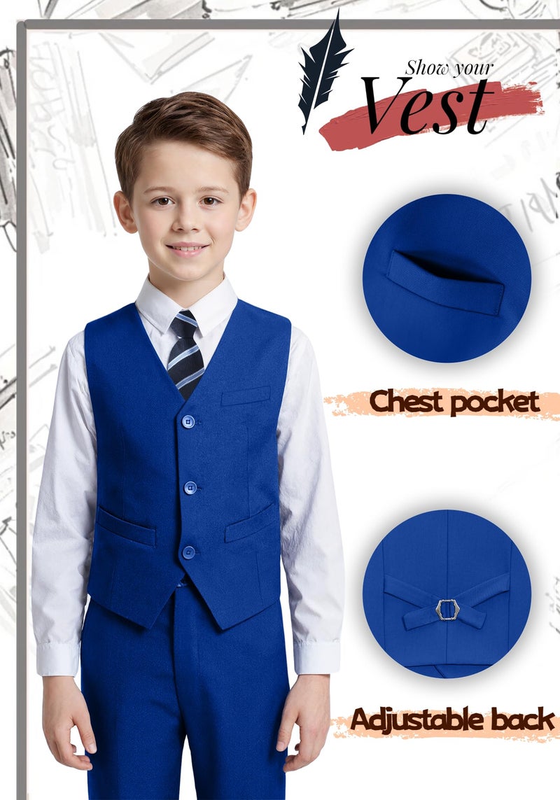 YuanLu Tuxedo Suits for Kids Slim Fit Suit Boys Formal Outfit for Wedding Ring Bearer Toddler Teens Boy Suit Set with Dress Pants Vest Shirt for School Dress Clothes Royal Blue Boys Suit Size 8 - Image 4